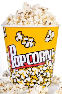 Big Bucket Of Popcorn. Isolated On A White